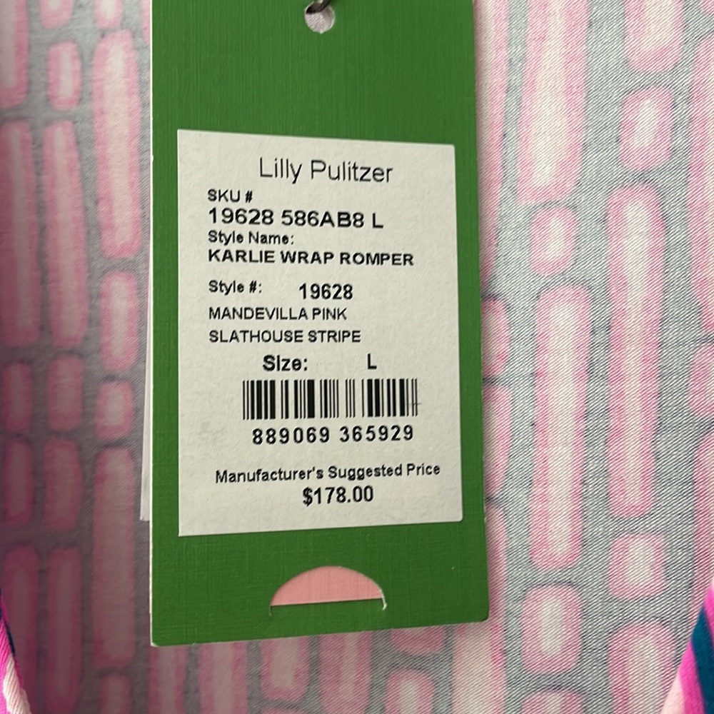 Lilly Pulitzer Karlie Wrap Romper-Mandevilla Pink Slathouse Stripe NWT - Picture 6 of 6